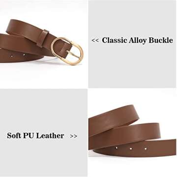 VONMELLI 2 Pack Women's Belts for Jeans Pants Fashion Gold Buckle Ladies Dress Belt Black Coffee S