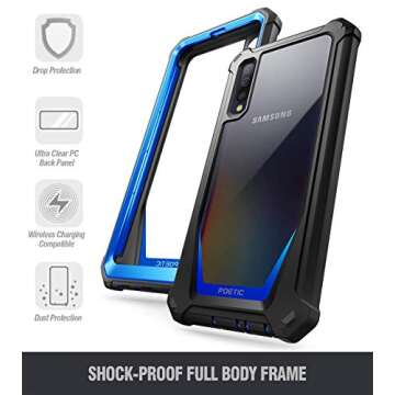Poetic Guardian Series Case Designed for Samsung Galaxy A50/A50s Case, Full-Body Hybrid Shockproof Bumper Cover with Built-in-Screen Protector, Blue/Clear