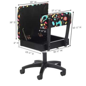 Arrow Sewing H7013B Adjustable Height Hydraulic Sewing and Craft Chair with Under Seat Storage and P...