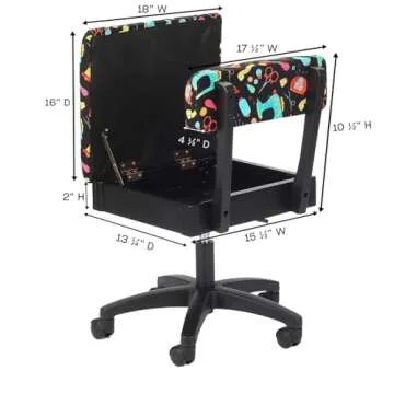 Arrow Sewing H7013B Adjustable Height Hydraulic Sewing and Craft Chair with Under Seat Storage and P...