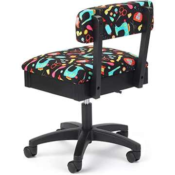Arrow Sewing H7013B Adjustable Height Hydraulic Sewing and Craft Chair with Under Seat Storage and Printed Fabric, Sewing Notions Print