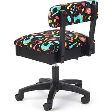 Arrow Sewing H7013B Adjustable Height Hydraulic Sewing and Craft Chair with Under Seat Storage and Printed Fabric, Sewing Notions Print