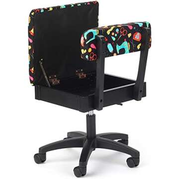 Arrow Sewing H7013B Adjustable Height Hydraulic Sewing and Craft Chair with Under Seat Storage and Printed Fabric, Sewing Notions Print