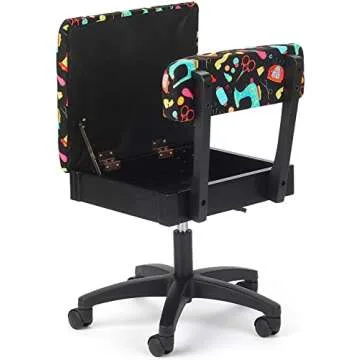 Arrow Sewing H7013B Adjustable Height Hydraulic Sewing and Craft Chair with Under Seat Storage and Printed Fabric, Sewing Notions Print