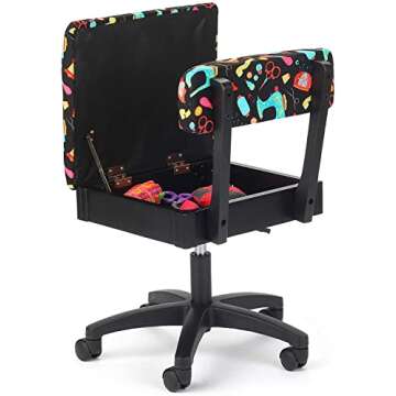 Arrow Sewing H7013B Adjustable Height Hydraulic Sewing and Craft Chair with Under Seat Storage and Printed Fabric, Sewing Notions Print