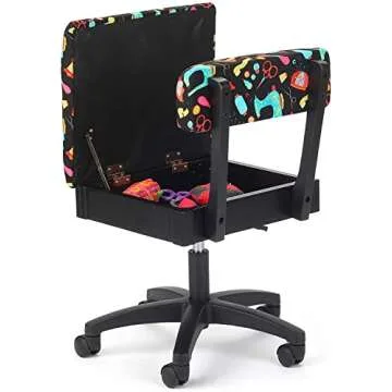 Arrow Sewing H7013B Adjustable Height Hydraulic Sewing and Craft Chair with Under Seat Storage and Printed Fabric, Sewing Notions Print