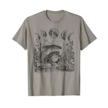 Cute Cottagecore Aesthetic Frog Mushroom Moon Witchy Vintage Short Sleeve T-Shirt