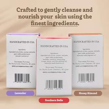 Southern Natural Goat Milk Soap Bar (Variety 3 Pack) Lavender, Southern Bell, Honey Almond - For Dry Sensitive Skin. Great For Face and Body. (Each Bar 4-4.5 oz)