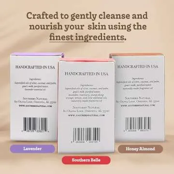 Southern Natural Goat Milk Soap Bar (Variety 3 Pack) Lavender, Southern Bell, Honey Almond - For Dry Sensitive Skin. Great For Face and Body. (Each Bar 4-4.5 oz)