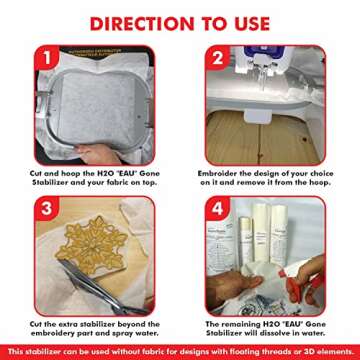 Superpunch Wash Away Stabilizer, SuperStable H2O "Eau" Gone White FSL 12 inch x 25 Yard Roll - Machine Embroidery Stabilizer Backing, Wash n Gone Wash Away for Free Standing Lace, Made in USA