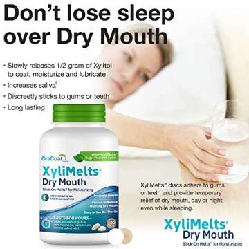 OraCoat XyliMelts Dry Mouth Relief Moisturizing Stick-On-Melts with Xylitol, 100 Count, Mild Mint, Help Stimulates Saliva for Dry Mouth, Non-Acidic, Day & Night Use, Time Release for Up to 8-Hour