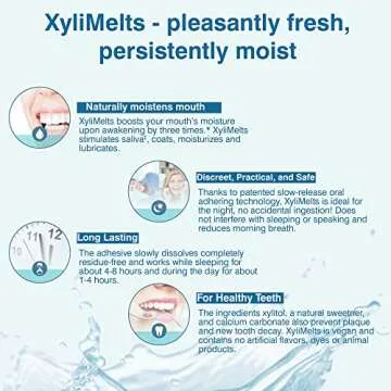 OraCoat XyliMelts Dry Mouth Relief Moisturizing Stick-On-Melts with Xylitol, 100 Count, Mild Mint, Help Stimulates Saliva for Dry Mouth, Non-Acidic, Day & Night Use, Time Release for Up to 8-Hour