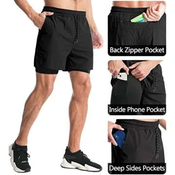 Aolesy Men’s 2 in 1 Running Shorts 5 Inch Workout Gym Athletic Shorts for Men Quick Dry Lightweigh...