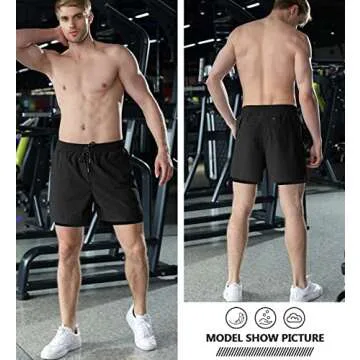 Aolesy Men’s 2 in 1 Running Shorts 5 Inch Workout Gym Athletic Shorts for Men Quick Dry Lightweight Training Shorts with Pockets Black