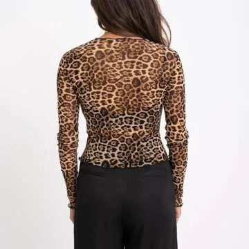Chic Y2K Sheer Leopard Mesh Top for Women