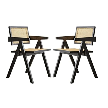 qazplm Set of 2 Retro Rattan Dining Chair Ash Wood Frames Handmade Rattan Back Chair，for Home Livi...