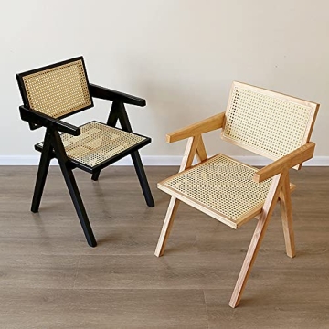 Stylish Retro Rattan Dining Chairs Set of 2, Black