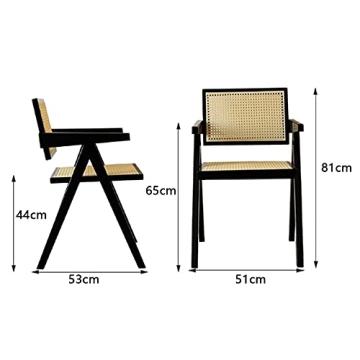 Stylish Retro Rattan Dining Chairs Set of 2, Black