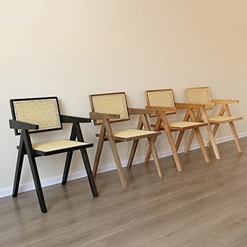 Stylish Retro Rattan Dining Chairs Set of 2, Black