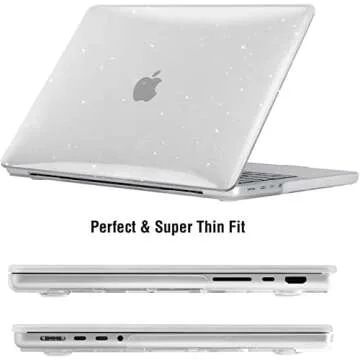 EooCoo Hard Case Clear Compatible with MacBook Pro 16 inch Case 2024-2021 Release M4 M3 M2 M1 Pro/Max Chip A3403 A3186 A2991 A2780 A2485 with Keyboard Cover, Screen Protector, Glitter Clear