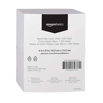 Amazon Basics Blank 1000 Index Cards, 500 Count (Pack of 2), White, 4'' x 6''