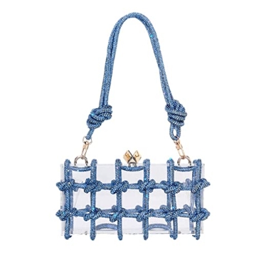 DJBM Clear Acrylic Clutch Sparkle Rhinestone Evening Bag Glitter Crystal-Embellished Rope Knot Handb...
