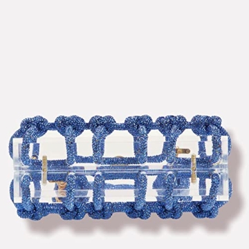 DJBM Clear Acrylic Clutch Sparkle Rhinestone Evening Bag Glitter Crystal-Embellished Rope Knot Handbag Purse for Party Prom, Blue