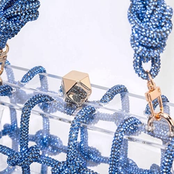 DJBM Clear Acrylic Clutch Sparkle Rhinestone Evening Bag Glitter Crystal-Embellished Rope Knot Handbag Purse for Party Prom, Blue