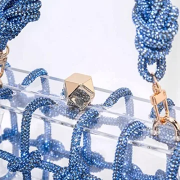 DJBM Clear Acrylic Clutch Sparkle Rhinestone Evening Bag Glitter Crystal-Embellished Rope Knot Handbag Purse for Party Prom, Blue