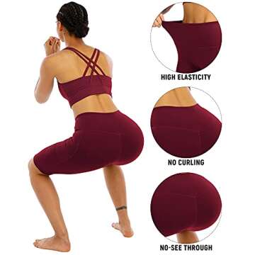 WHOUARE 4 Pack Biker Yoga Shorts with Pockets for Women,High Waisted Athletic Running Workout Gym Shorts Tummy Control,Black,Navy,Dark Gray,Burgundy,L