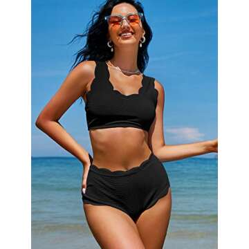 Stylish ZAFUL Scalloped High Waisted Bikini Set for Women
