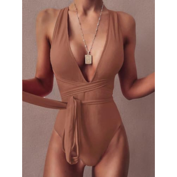 Lilosy Sexy Lace Up Plunge Neck Backless Bikini - Stunning Fit