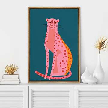 SIGNWIN Framed Canvas Print Wall Art Preppy Room Decor Pink Orange Dot Cartoon Jungle Cheetah Nature...