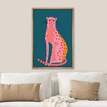 SIGNWIN Framed Canvas Print Wall Art Preppy Room Decor Pink Orange Dot Cartoon Jungle Cheetah Nature Wilderness Drawings Pop Art Boho Chic Animals for Living Room, Bedroom, Office - 24"x36" Natural
