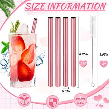 36 Pack Heart Shape Metal Straws Reusable Stainless Steel Drinking Straws with 4 Cleaning Brushes fo...