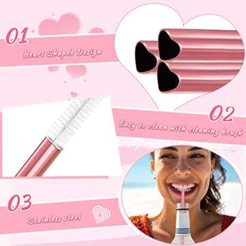 36 Pack Heart Shape Metal Straws Reusable Stainless Steel Drinking Straws with 4 Cleaning Brushes for Tumblers Beverage Drinks Milkshake Cocktails (Pink)