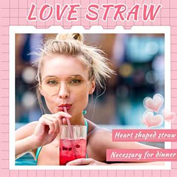 36 Pack Heart Shape Metal Straws Reusable Stainless Steel Drinking Straws with 4 Cleaning Brushes for Tumblers Beverage Drinks Milkshake Cocktails (Pink)