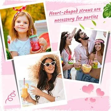36 Pack Heart Shape Metal Straws Reusable Stainless Steel Drinking Straws with 4 Cleaning Brushes for Tumblers Beverage Drinks Milkshake Cocktails (Pink)