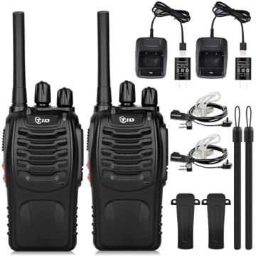TIDRADIO TD-V2 Walkie Talkies - Long Range, Rechargeable 2-Way Radio, Earpiece (2 Pack, Black)