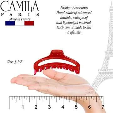 Camila Paris CP3221 French Hair Clip for Women, Medium Narrow, Open, Girls Hair Claw Clips Jaw Fashion Durable and Styling Hair Accessories for Women, Strong Hold No Slip Grip, Made in France