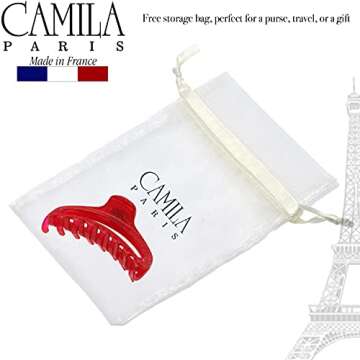 Camila Paris CP3221 French Hair Clip for Women, Medium Narrow, Open, Girls Hair Claw Clips Jaw Fashion Durable and Styling Hair Accessories for Women, Strong Hold No Slip Grip, Made in France