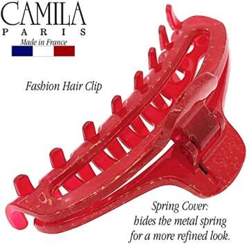 Camila Paris CP3221 French Hair Clip for Women, Medium Narrow, Open, Girls Hair Claw Clips Jaw Fashion Durable and Styling Hair Accessories for Women, Strong Hold No Slip Grip, Made in France