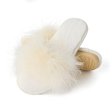 Fur Story Women's Furry Slippers Open Toe Fuzzy Slippers Memory Foam Fluffy House Slippers