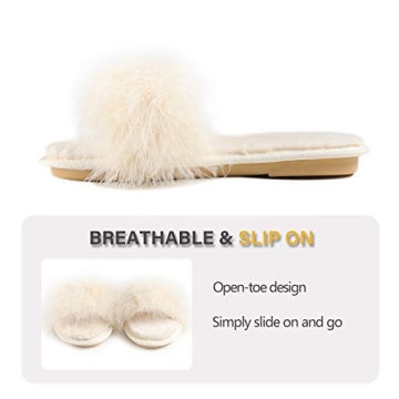 Fur Story Women's Furry Slippers Open Toe Fuzzy Slippers Memory Foam Fluffy House Slippers