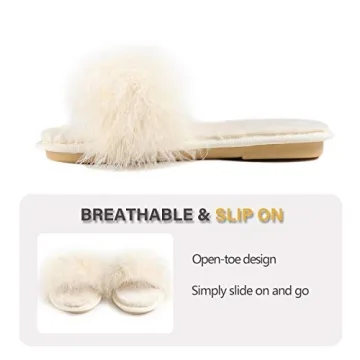 Fur Story Women's Furry Slippers Open Toe Fuzzy Slippers Memory Foam Fluffy House Slippers