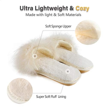 Fur Story Women's Furry Slippers Open Toe Fuzzy Slippers Memory Foam Fluffy House Slippers