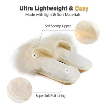 Fur Story Women's Furry Slippers Open Toe Fuzzy Slippers Memory Foam Fluffy House Slippers