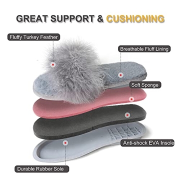 Fur Story Women's Furry Slippers Open Toe Fuzzy Slippers Memory Foam Fluffy House Slippers
