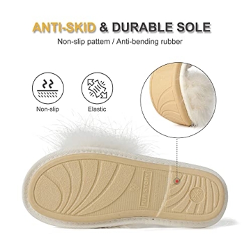 Fur Story Women's Furry Slippers Open Toe Fuzzy Slippers Memory Foam Fluffy House Slippers