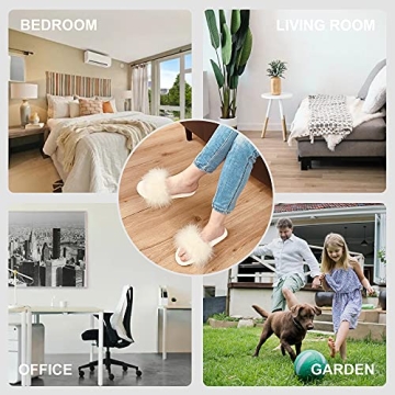 Fur Story Women's Furry Slippers Open Toe Fuzzy Slippers Memory Foam Fluffy House Slippers